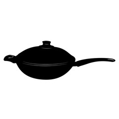 Frying pan with glass lid stylized vector illustration