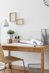 Simple wooden desk and chair