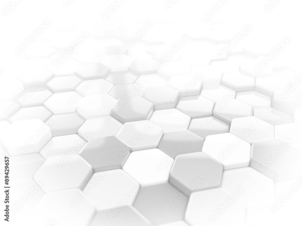 Fototapete abstract white 3d render hexagonal geometric structure background