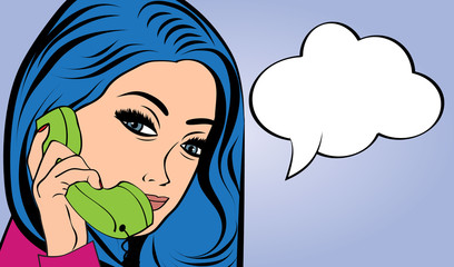woman chatting on the phone, pop art illustration