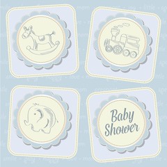 baby boy shower card with retro toys