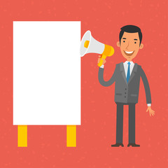 Businessman shouting into megaphone