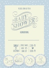 baby boy shower card with retro toys