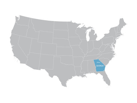 grey vector map of United States with indication of Georgia