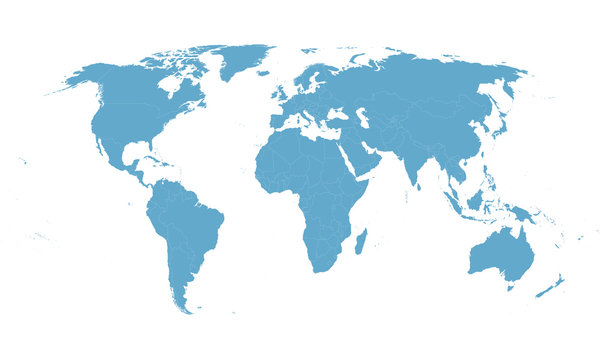 blue vector world map with all country borders