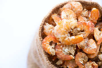 dried shrimp put on wooden spoon