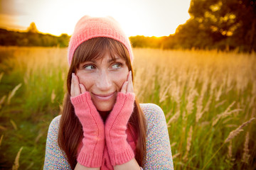 surprised autumn fall female portrait