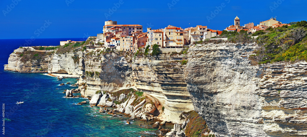 Wall mural bonifacio panorama - town on rocks, corsica