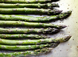 Seasoned Asparagus Spears on Sheet Pan