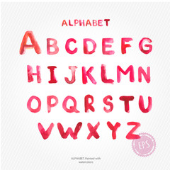 Watercolor lettering. Pink alphabet.