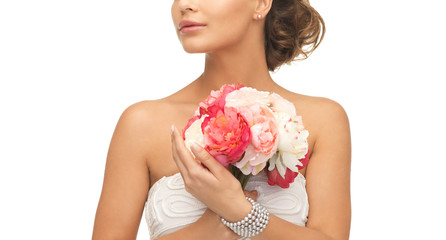 woman with bouquet of flowers