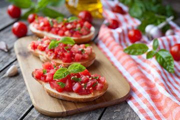 Traditional italian bruschetta vegetarian bread snack antipasti