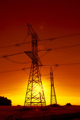 Power line in the sunset