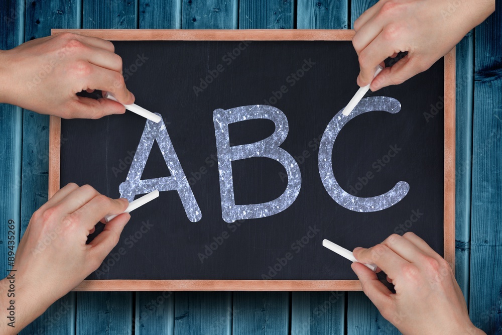 Aufkleber composite image of multiple hands writing with chalk