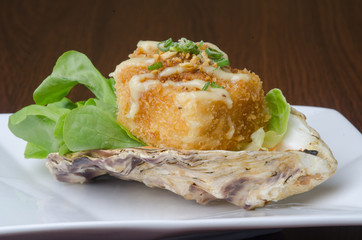 japanese cuisine. fried tofu on the background
