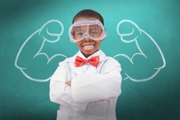 Composite image of pupil dressed up as scientist - Powered by Adobe