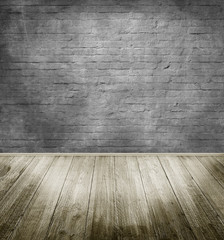 emty room with dark brick wall