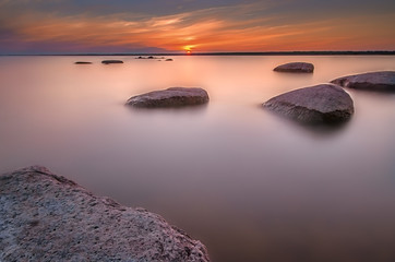 Rock sunset on Chudskoy Lake. Lake Peipsi