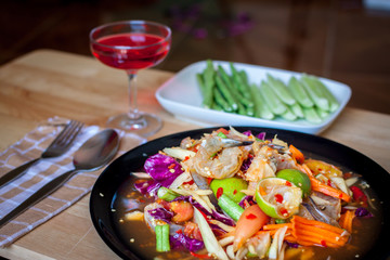 Som Tum, Thai papaya salad. Traditional Thai food
