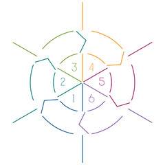 Infographic circle colourful lines 6 positions