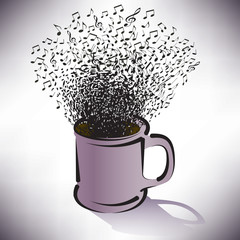 Musical Notes and Coffee Cup Background
