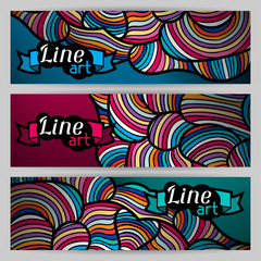 Banners with hand drawn waves line art