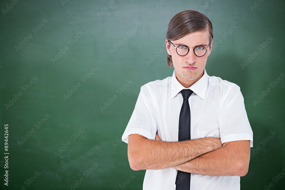 Poster composite image of geeky businessman looking at camera