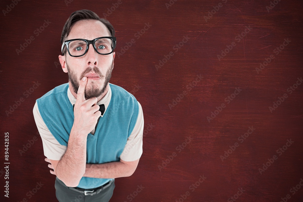 Poster composite image of geeky hipster looking confused at camera