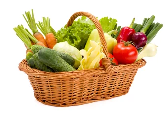 Papier Peint photo autocollant Légumes Panier avec divers légumes frais