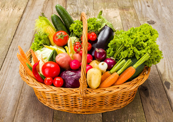 Basket with various fresh vegetables
