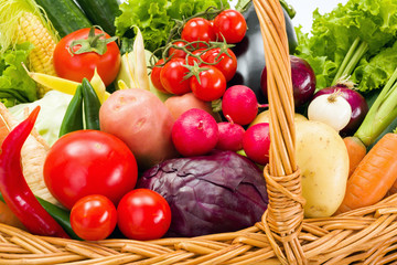 Close view of various summer vegetables