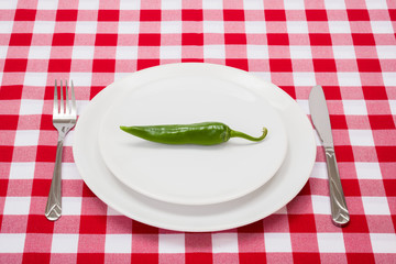 Green chili lunch on white plate