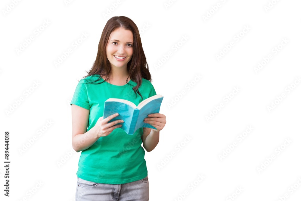 Poster composite image of student picking a book from shelf in library