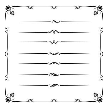 Collection of decorative line elements, border and page rules ve