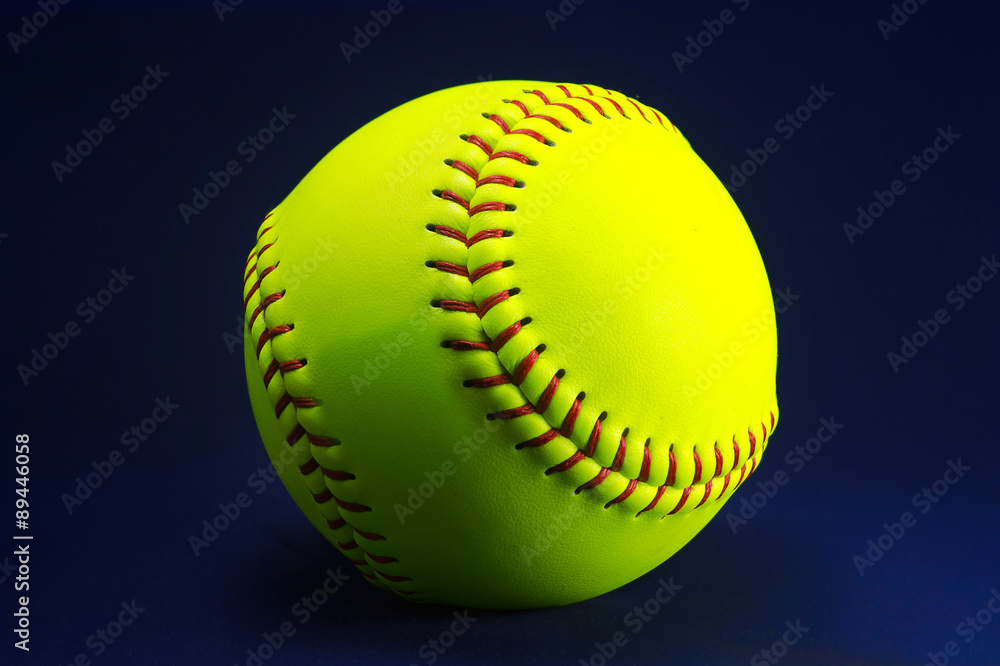 Wall mural softball on a blue background