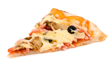 Pizza with cheese and ham isolated on white