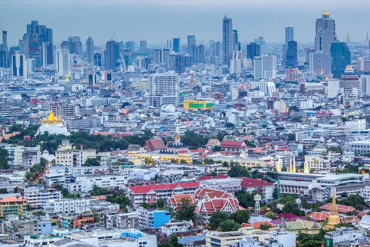 Bangkok skyline from Wat Saket (Golden Mount) and Landmark in Bangkok, Thailand