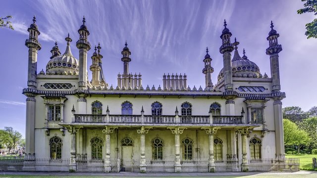 Timelapse view of the Brighton Royal pavillon, in the South coast of England. Built for King George IV, formerly the Prince Regent, in indo-saracenic style