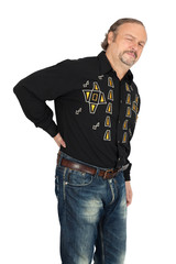 Fototapeta premium Handsome man doing different expressions in different sets of clothes: backache