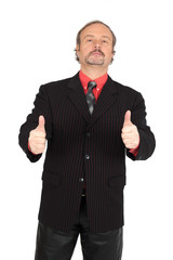 Handsome man doing different expressions in different sets of clothes: thumbs up