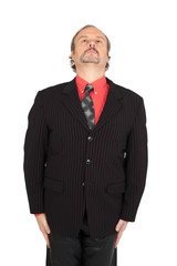 Handsome man doing different expressions in different sets of clothes: at attention