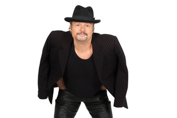 Handsome man doing different expressions in different sets of clothes: hands in pockets