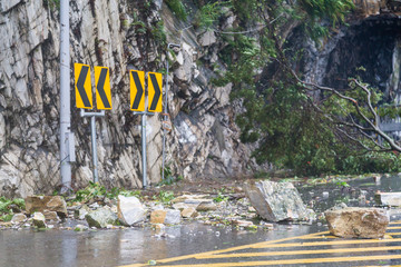 Rocks fallen from typhoon