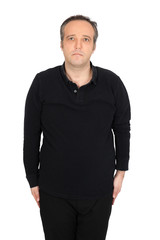 Fototapeta premium Handsome man doing different expressions in different sets of clothes: at attention