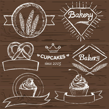 Set of hand drawn vintage bakery logos