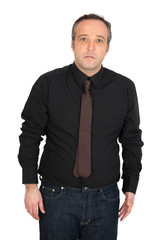 Fototapeta premium Handsome man doing different expressions in different sets of clothes: worried