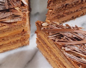 Pieces of a chocolate gateau