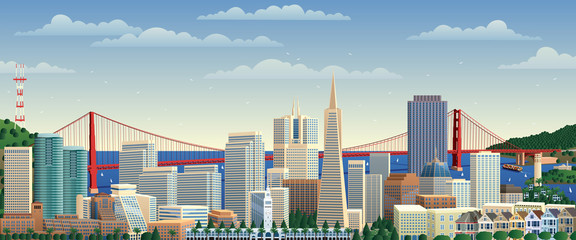 San Francisco / San Francisco cityscape. No transparency used. Basic (linear) gradients. 