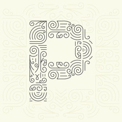 Golden Monogram Design element for Labels and Badges. Letter P