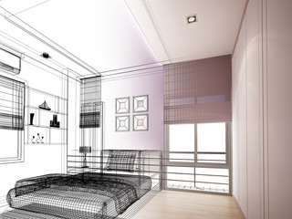 abstract sketch design of interior bedroom